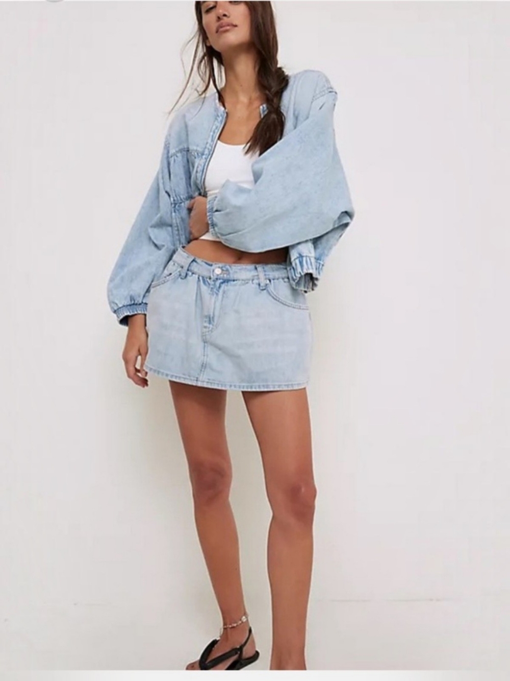 We The Free Light Blue Denim Mini Skort - Women